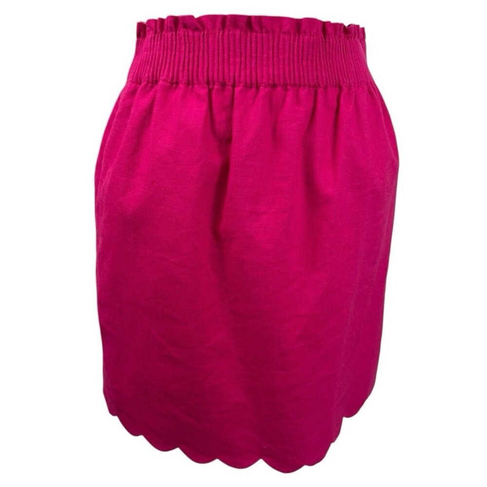 J.Crew Women's 2 Elastic Waist Pull‎ On Skirt Scalloped Hem Pink Mini Linen Bld.